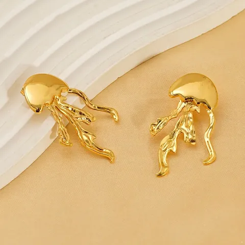Kwal Knopoorbellen 18k Verguld Roestvrij Staal Vloeibaar Metaal Ontwerp Niche Creatieve Mode Sieraden Voor Dames