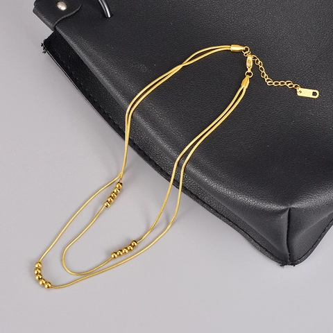 Double Layer Snake Chain Necklace Titanium Steel 18K Gold Plated Movable Beads Minimalist Jewelry For Women