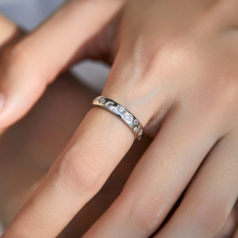 925 Sterling Silber Ring Minimalistischer Geometrischer Unregelmäßiger Mixed Cut Zirkonia Stapelbarer Fingerschmuck Damen