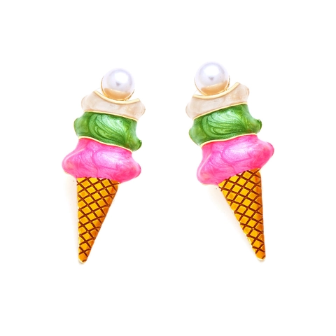 Eiswaffel Ohrstecker Zinklegierung Emaille Bunter Food Schmuck Mit Imitationsperle Für Damen Sommer Urlaub