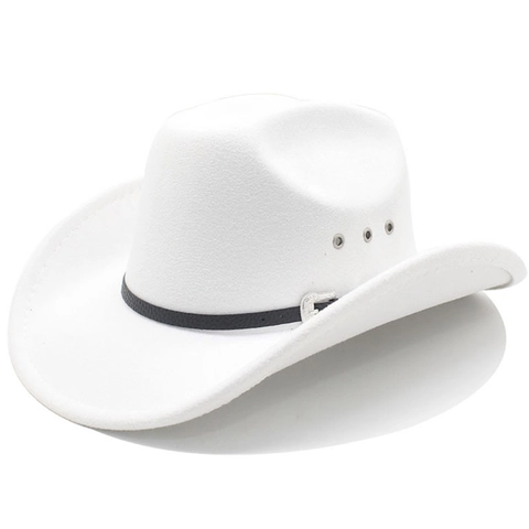 Western Cowboy Hat Wool Felt Wide Brim Retro Fedora With Belt Buckle Breathable Eyelets For Sun Protection Unisex