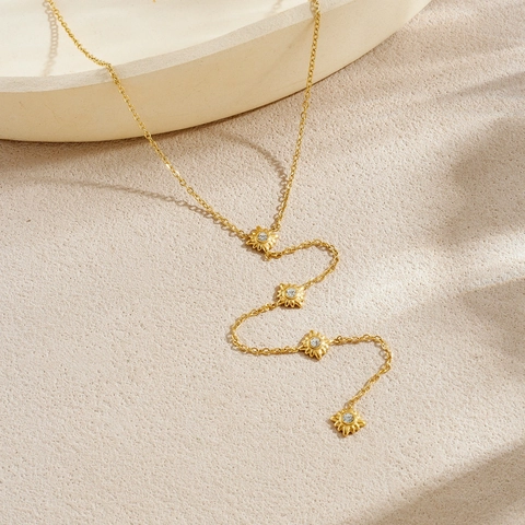 Y-Förmige Lange Quasten-Halskette Mit Achtzackigem Stern Edelstahl Mit Strass Vergoldeter Schick Modeschmuck Damen