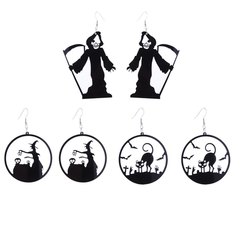 Halloween Ohrhänger Acryl Schwarz Fledermaus Spinnennetz Geisterhaus Silhouette Gothic Party Schmuck Für Damen