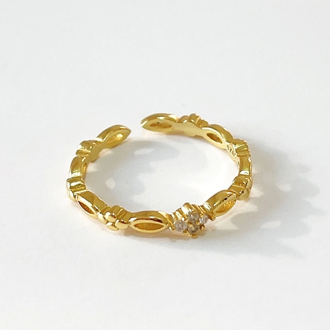 Anello In Argento Sterling 925 Con Zircone Placcato Oro 18K Geometrico Cavo Regolabile Aperto Floreale Minimalista Donna