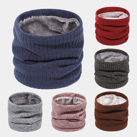 Unisex Winter Knitted Neck Warmer Fleece Lined Scarf Solid Color Thick Warm Ribbed Knit Gaiter Windproof Outdoor Accessory