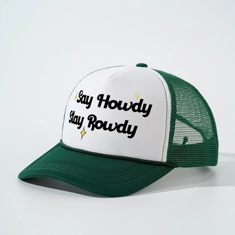Retro Mesh Trucker Hat Ademende Foam Polyester Baseballpet Western Letterprint Verstelbare Buitenzonwering
