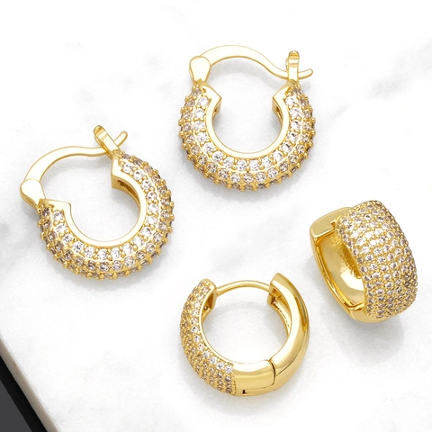 U-Förmige Huggie Hoop Ohrringe Kupfer 18K Vergoldet Pavé Zirkon Eingelegt Geometrische Retro Stil Modeschmuck Für Damen