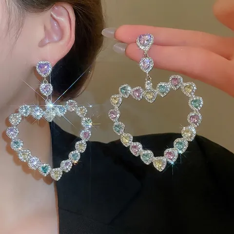Bunte Zirkon Herz Ohrhänger Mit 925 Sterling Silber Ohrstecker Legierung Modeschmuck Für Damen
