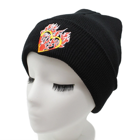 Beanie Hat Cotton Blend Knitted Embroidery Astronaut Flame Heart Smiley Face Cuffed Warm Streetwear For Men Women