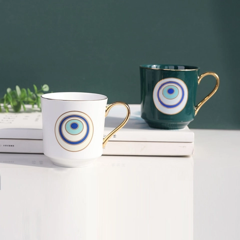 Evil Eye Keramikbecher Mit Goldgriff Nordic Stil Nazar Kaffeetasse Für Haus Büro Deko Geschenk