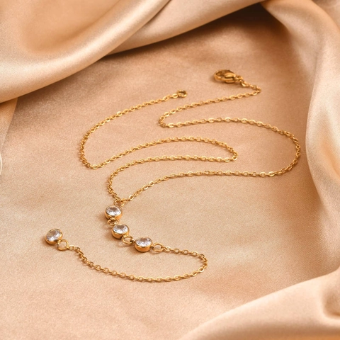 Y-Shaped Lariat Necklace Gold Plated Stainless Steel Simulated Artificial Pearl Cubic Zirconia Layered Geometric Bar Tassel For Women