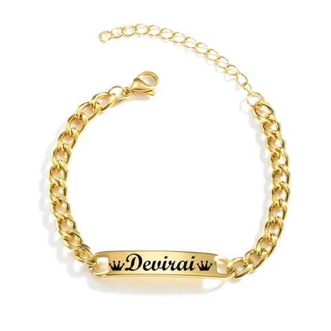 Stainless Steel ID Curb Chain Bracelet High Polished Rectangular Bar Adjustable Minimalist Punk Jewelry Men Women