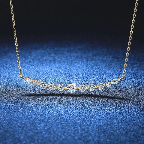 Moissanite Smile Curve Necklace 925 Sterling Silver Sparkly Light Luxury Elegant Clavicle Chain For Women Jewelry Gift