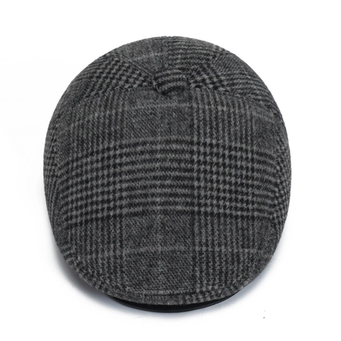 Casquette Plate Homme Vintage Ivy Newsboy Hiver Chaud Doublé Polaire Mélange Laine À Carreaux Chevrons Extérieur Forward Cap