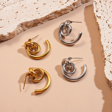 Pendientes De Aro Con Nudo Retorcido Chapados En Oro De 18K Acero Inoxidable Geométricos Textura Metálica Joyería Minimalista