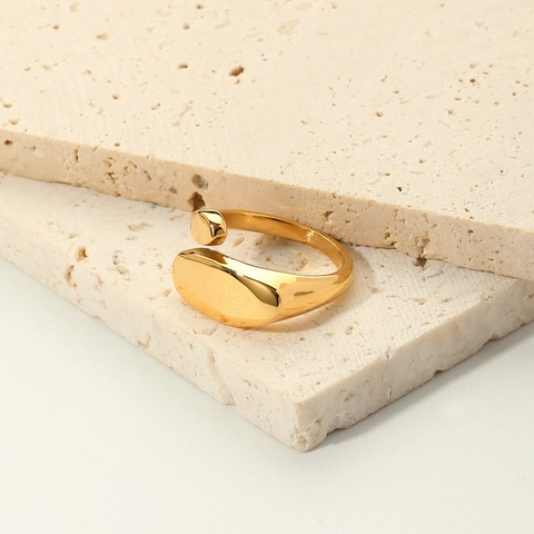 18K Gold Plated Stainless Steel Ring Minimalist Geometric Oval Flat Top Irregular Open Adjustable Ring For Women