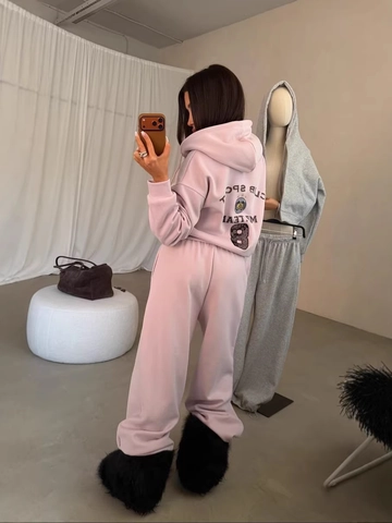 Donna Felpa Con Cappuccio E Pantaloni Gamba Larga Casual Sport Misto Cotone Manica Lunga Zip Oversized Streetwear Outfits