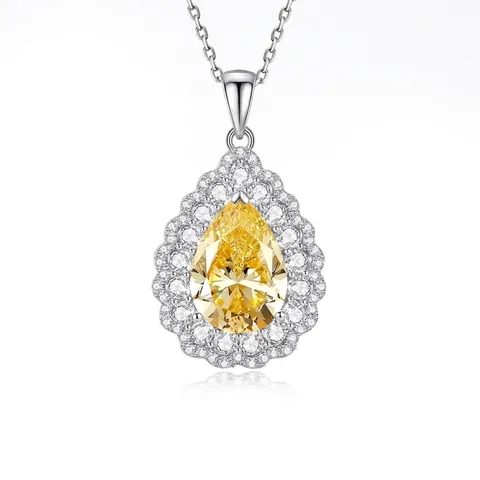 Collana Con Pendente Taglio Pera In Argento Sterling 925 Con Diamante Ad Alto Carbono Doppio Halo Goccia D'acqua Donna