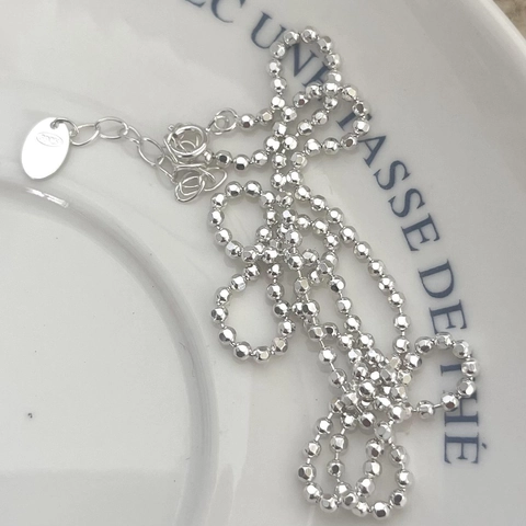 925 Sterling Silber Halskette Facettierte Perlenkette Minimalistisch Verstellbare Verlängerung Schmuck Damen Glänzend