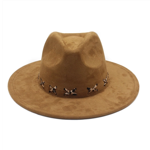 Cappello Fedora A Tesa Larga Scamosciato Stile Western Vintage Donna Uomo Con Cuciture Incrociate Leopardate Jazz Retrò