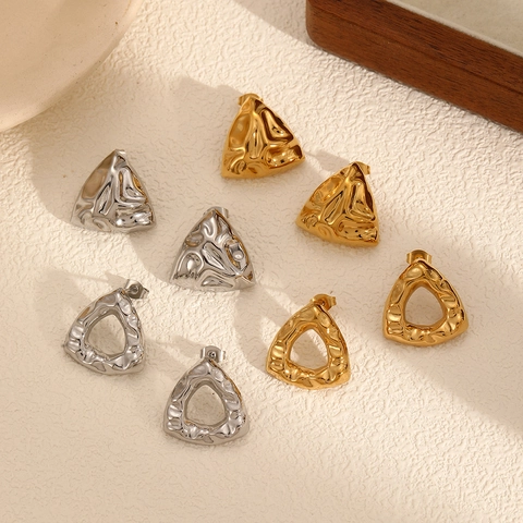 Vintage Gehämmert Dreieck Ohrstecker Edelstahl Geometrisch Unregelmäßig Vergoldet Schmuck Damen