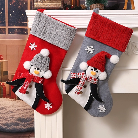 Kerstkous Grote Hangende Zak Pluche Pinguïn Gebreide Vilt Sneeuwvlok Ornamenten Open Haard Decor Kerstfeest Artikelen
