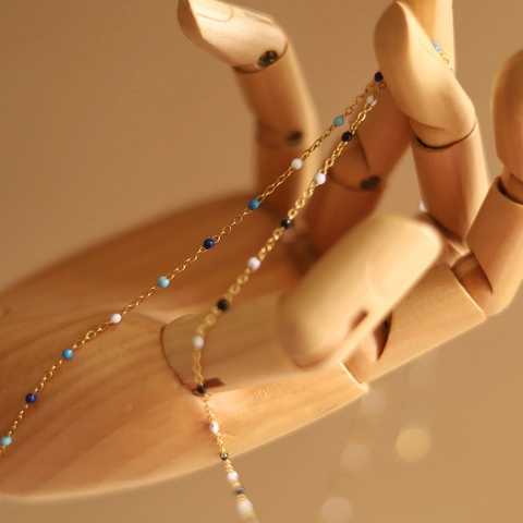 Titanium Stahl Choker Halskette Gold Vergoldet Feine Kette Mit Verlaufenden Bunten Emaille Perlen Minimalistischer Schmuck