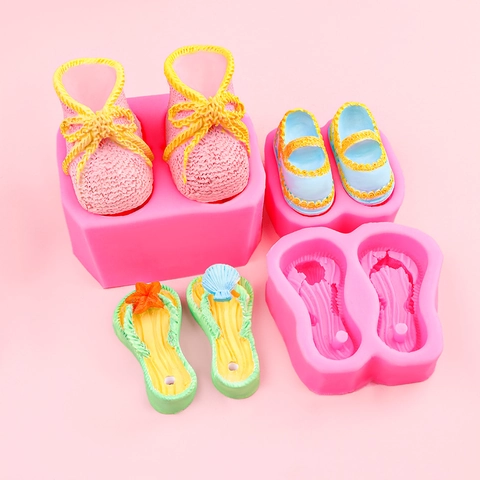 Moule Silicone Forme Chaussure Bébé Texture Tricot Flip Flop Pour Savon Fait Main Chocolat Décoration Gâteau Plâtre Aromathérapie Pendentif