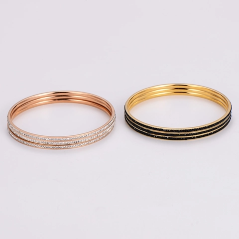 316L Stainless Steel Bangle Bracelet Multi Layer Rhinestone Studded Bohemian Style Minimalist Fashion Jewelry For Women Accessory