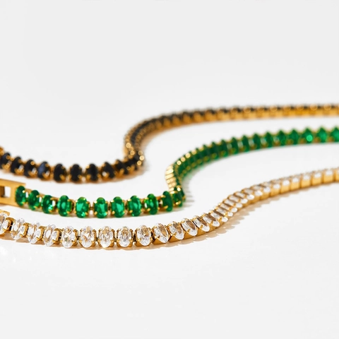 Luxe Tennis Armband Roestvrij Staal Verguld Met Ovalen Zirconia Edelstenen Elegante Sieradensluiting Voor Dames