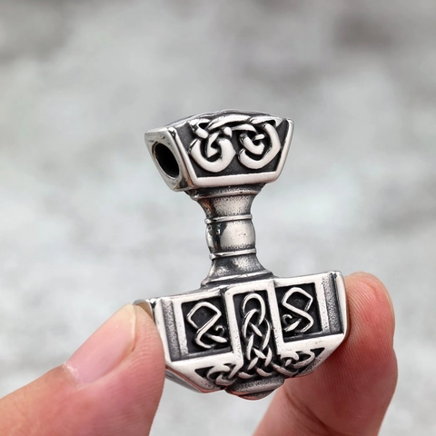 Collana Con Pendente Martello Di Thor Mjolnir Vichingo Acciaio Inossidabile Runa Nordica Nodo Celtico Gioielli Retro Per Uomo