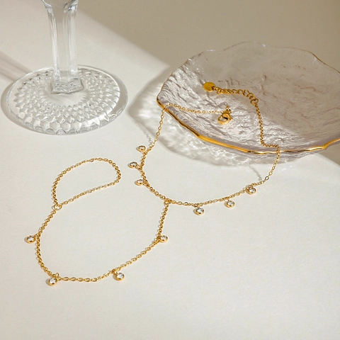 Tobillera de Esclava de Acero Inoxidable Chapada en Oro de 18K con Anillo para el Dedo del Pie para Mujer Joyería de Pie Impermeable