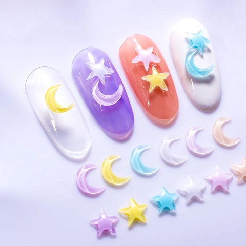 Nail Art Decoration Resin 3D Moon Star Shapes Macaron Color Starry Sky DIY Manicure Accessories