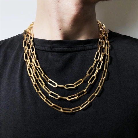Roestvrijstalen Ketting Hip Hop Punk Paperclip Schakelketting Cubaanse Slangketting Voor Heren Dames Gotische Sieraden