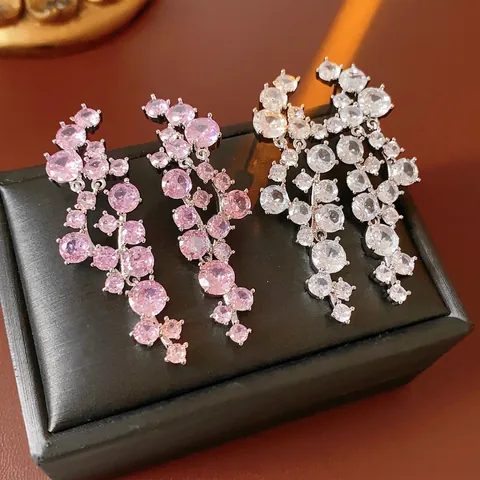 Pendientes Borla Circonita Irregular Con Poste De Plata De Ley 925 Joyas Elegantes De Cobre De Gota Larga Para Mujer