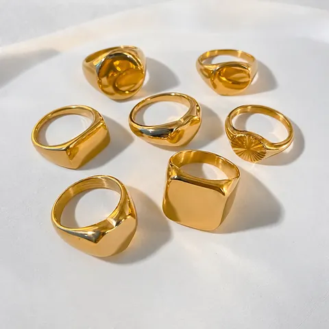 Anillo de Sello de Acero Inoxidable Minimalista Geometría Redonda Corazón Cuadrado para Mujer Chapado en Oro Plata Punk Estilo Ins Anillo de Moda