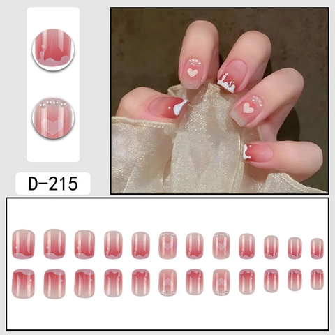 Unghie Finte Motivo Cuore Sfumatura Rosa Decorazione Künstliche Perle Goccia Di Crema Plastica Corto Tondo Donna