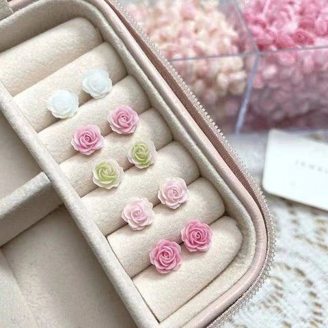 Rose Blumen Ohrstecker Mit 925 Sterling Silber Ohrstecker Harz Floral Elegant Süß Schmuck Für Damen