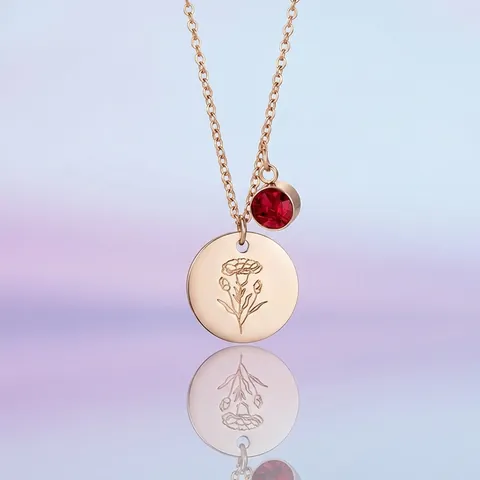 Collana Con Fiore Di Nascita Pietra Di Nascita Acciaio Al Titanio Disco Rotondo Inciso Doppio Pendente Gioielli Per Donna