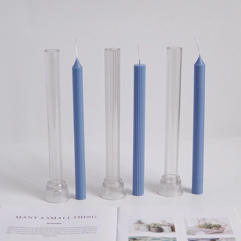 Slender Taper Candle Mold Ribbed Striped Church Top Texture Plastic Aromatherapy Candle Making Tool DIY Home Decor