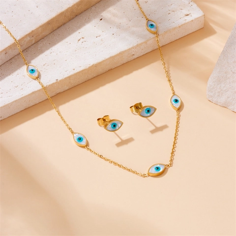 Set Di Gioielli Occhio Del Diavolo In Acciaio Inossidabile Placcato Oro Collana Bracciale Orecchini Boho Per Donna