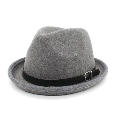 Vintage Woolen Felt Fedora Hat With Faux Leather Band Metal Buckle British Style Jazz Cap For Men Women
