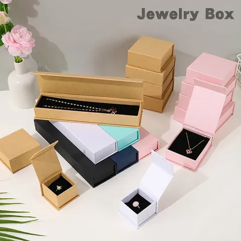 Magnetic Flip Jewelry Box Cardboard Gift Box For Ring Necklace Earring Packaging Display Multi Size Simple Modern Storage Box