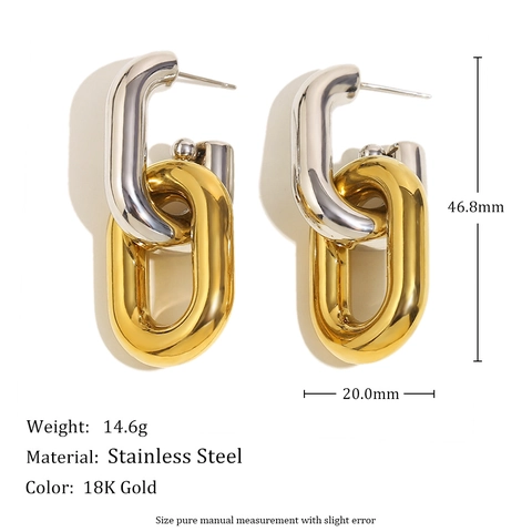 Orecchini Geometrici Con Maglie Di Catena Intrecciate Acciaio Inossidabile Placcato Oro 18K Tono Oro Argento Cavo Moda Donna