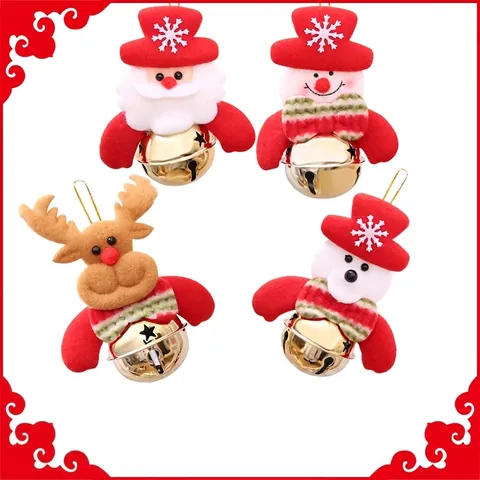 Decorazioni per Albero di Natale Bambola di Peluche Pendenti Con Campana in Metallo Oro Stella Babbo Natale Pupazzo di Neve Renna Orso
