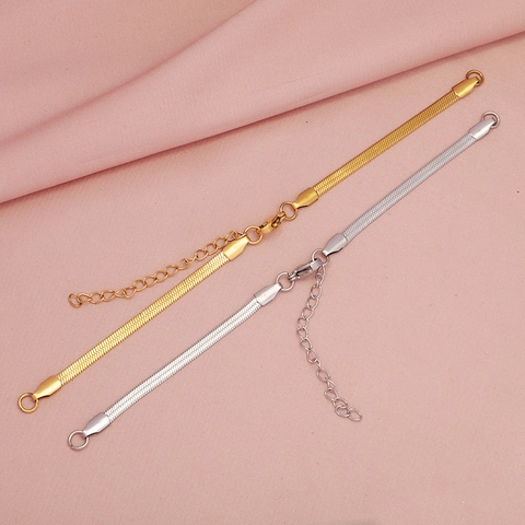 Pulsera Minimalista De Cadena De Serpiente Plana Para Mujer Ajustable Acero Inoxidable 304 Chapado En Oro 18K Joyería Herringbone