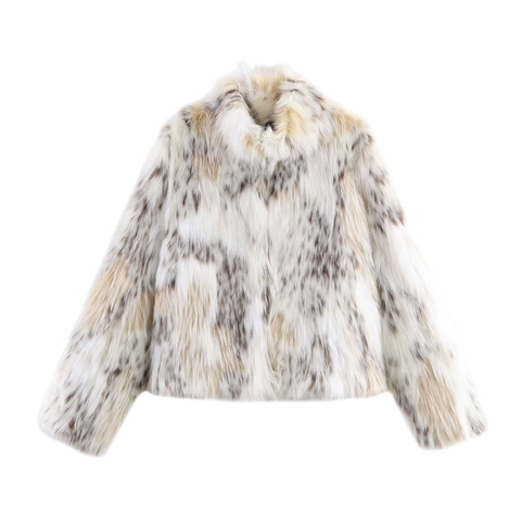 Dames Kunstbontjas Luipaardprint Opstaande Kraag Lange Mouwen Kort Jack Warme Winterkleding Casual Elegant