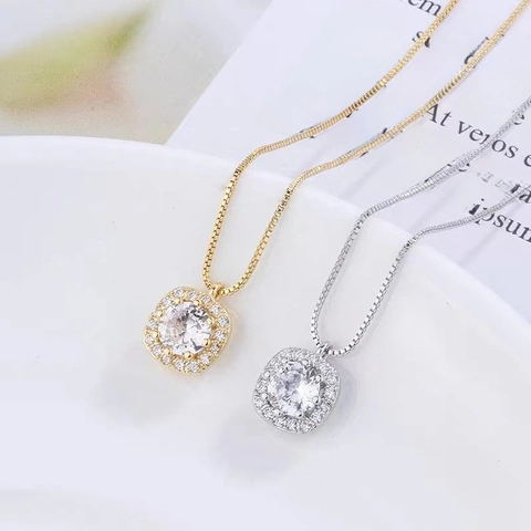 Collana Con Pendente Halo Quadrato Argento Sterling 925 Zirconia Cubica Rotonda Gioielli Eleganti Per Donna Regalo
