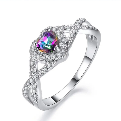 Heart Shaped Mystic Topaz Ring For Women Copper With Zircon Crossover Infinity Design Elegant Fashion Jewelry