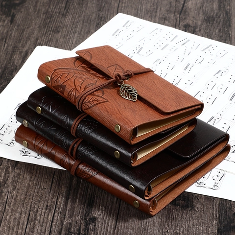 Cuaderno Vintage De Cuero PU Grabado Con Hojas Diario Cierre De Correa Hojas Sueltas Diario De Viaje Colgante De Metal